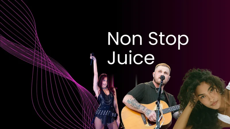 Artwork for Non-Stop Juice At Night: the station wave graphic, the show name and three cut-out photographs of artists