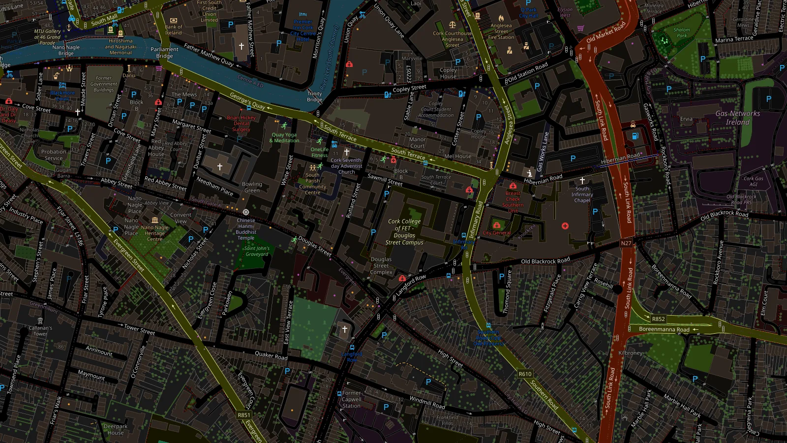 Map of Cork city centre with Douglas Street Campus marked