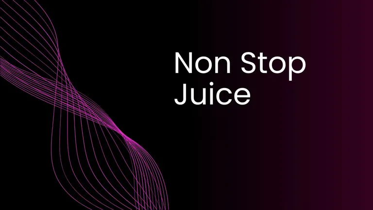 Artwork for Non-Stop Juice, the show name on a black ground beside a magenta sound wave